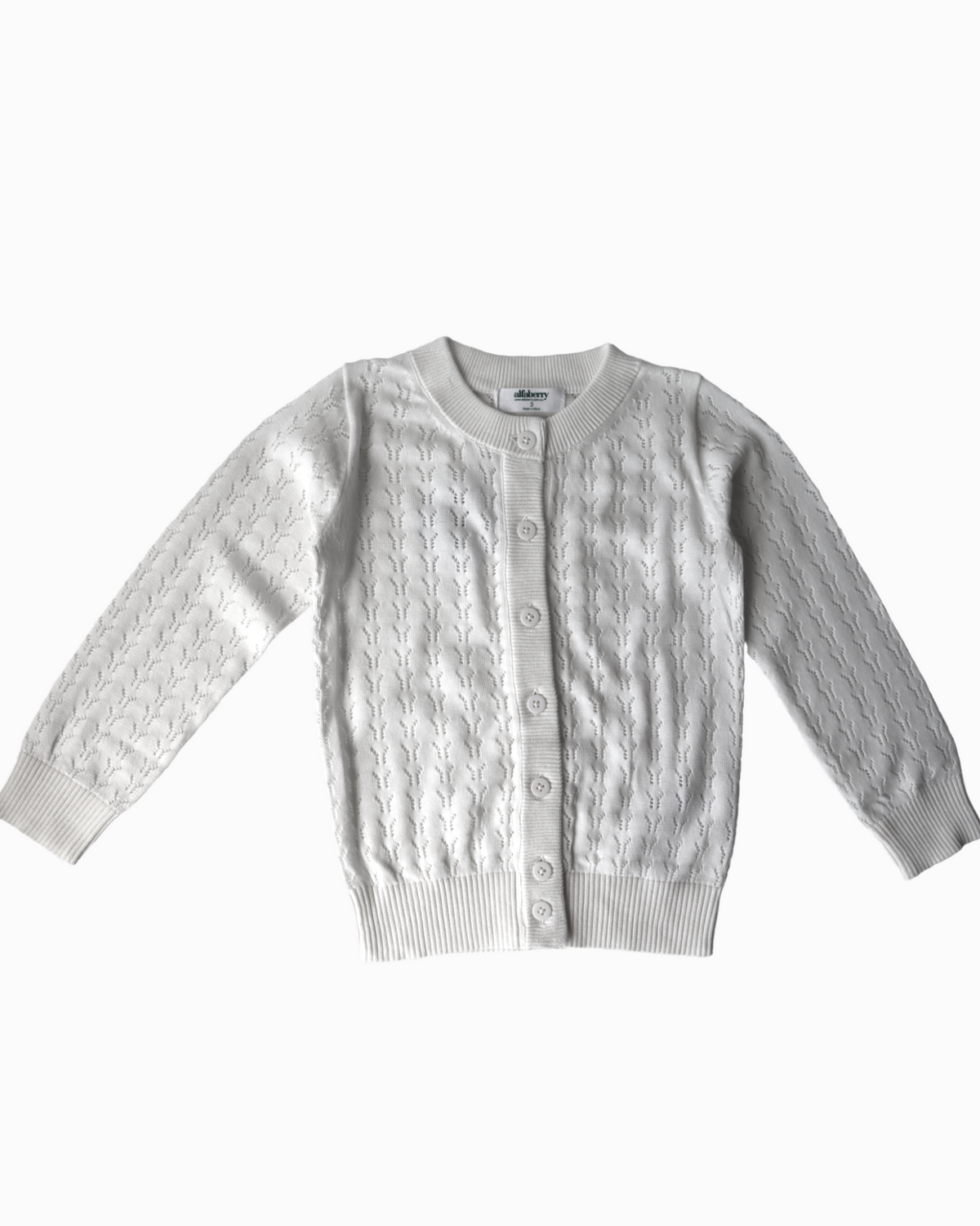 Classic Pointelle Girls Cardigan in Ivory
