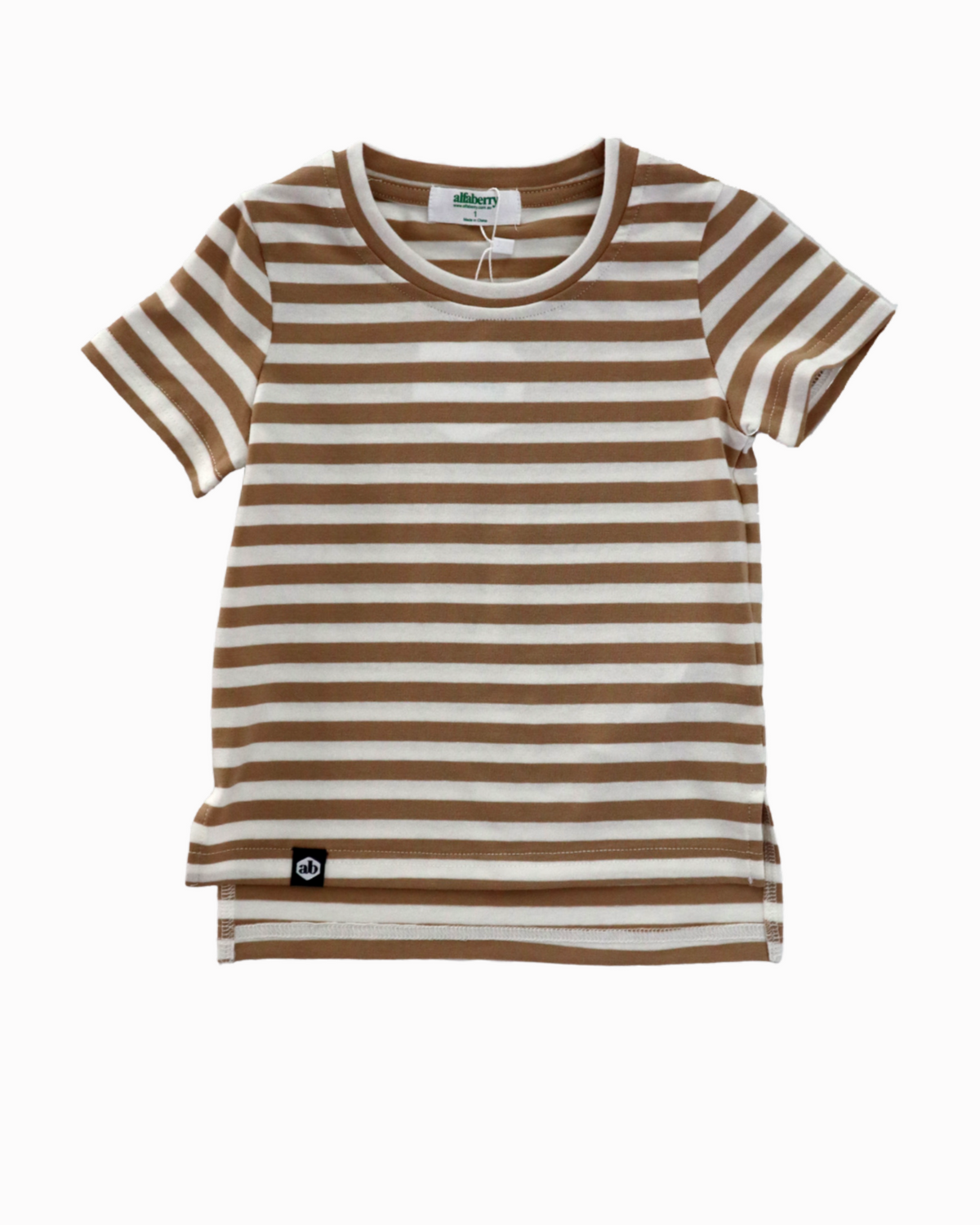 Buddy Tall Tee in Ivory and Almond Stripe