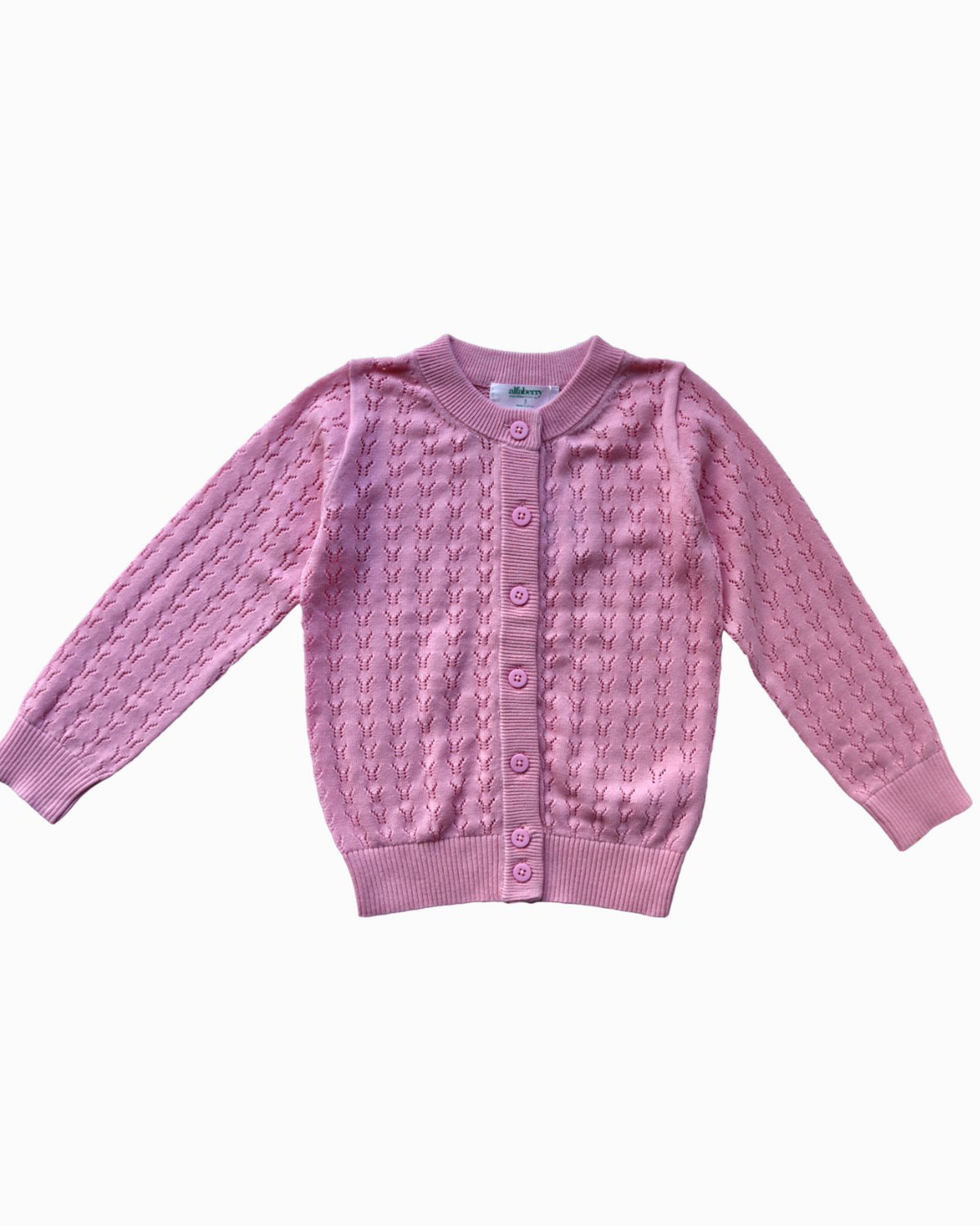 Classic Pointelle Girls Cardigan in Pale Pink