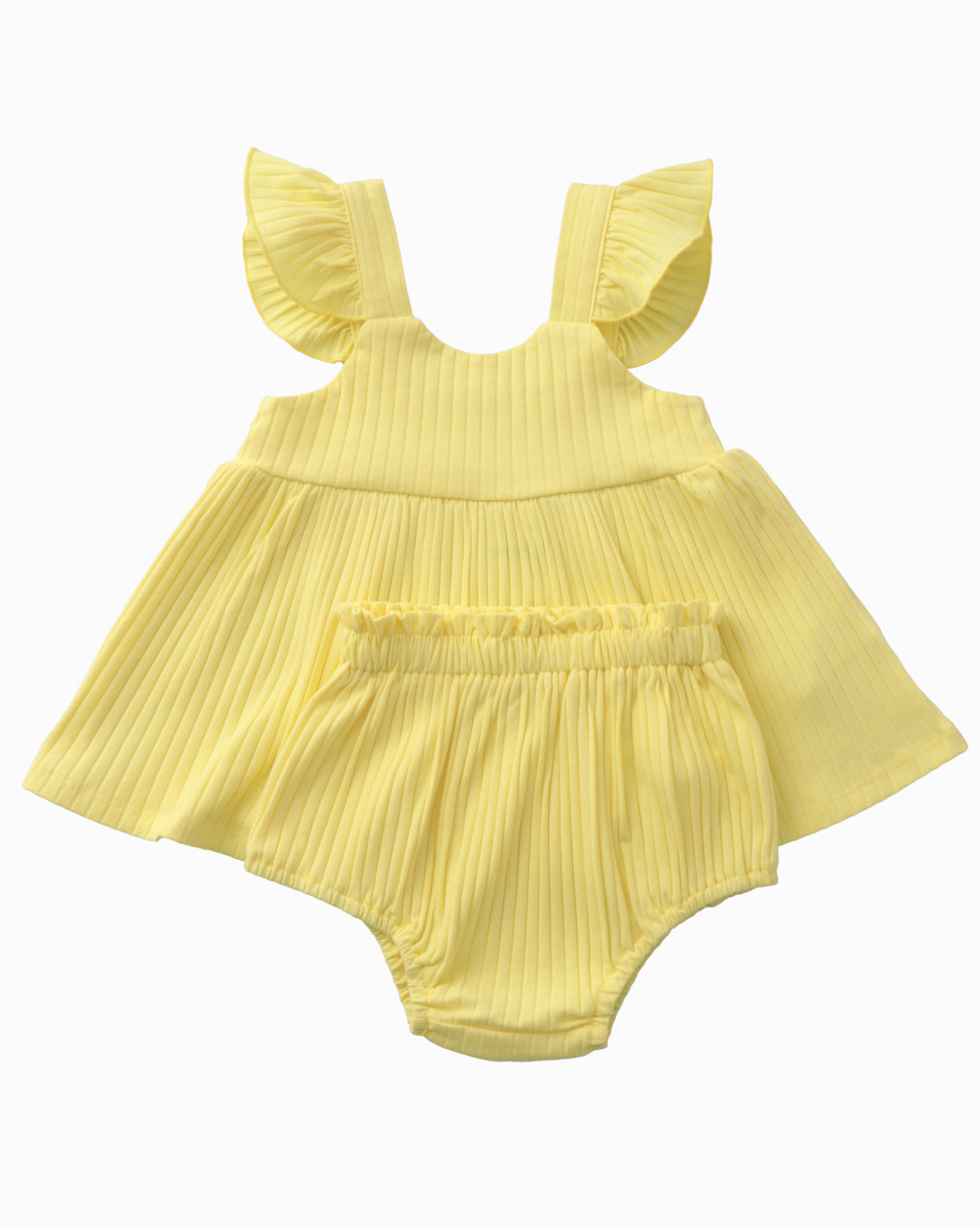 Ribbed Flutter Dress and Bloomers Set in Sunshine