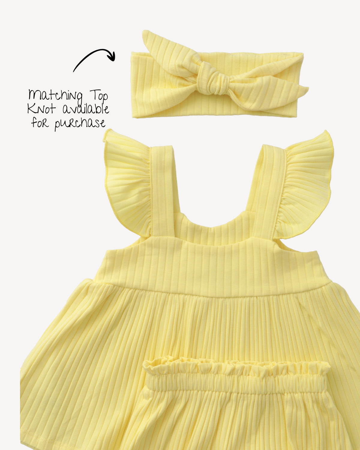 Ribbed Flutter Dress and Bloomers Set in Sunshine