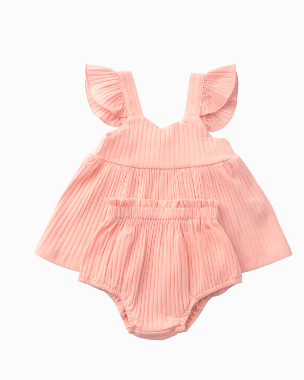 Ribbed Flutter Dress and Bloomers Set in Pink