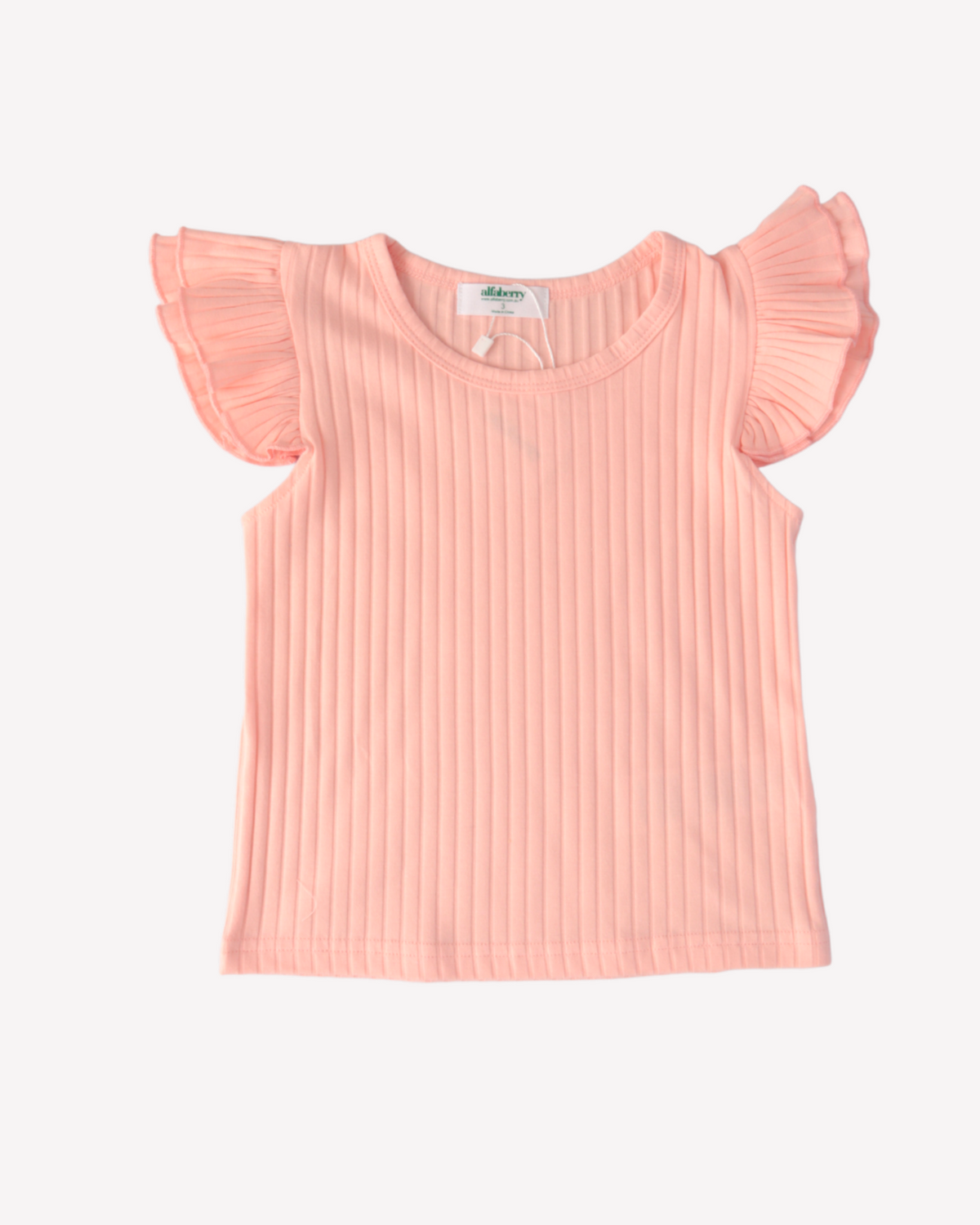 Ribbed Full Flutter Top in Peachy Pink