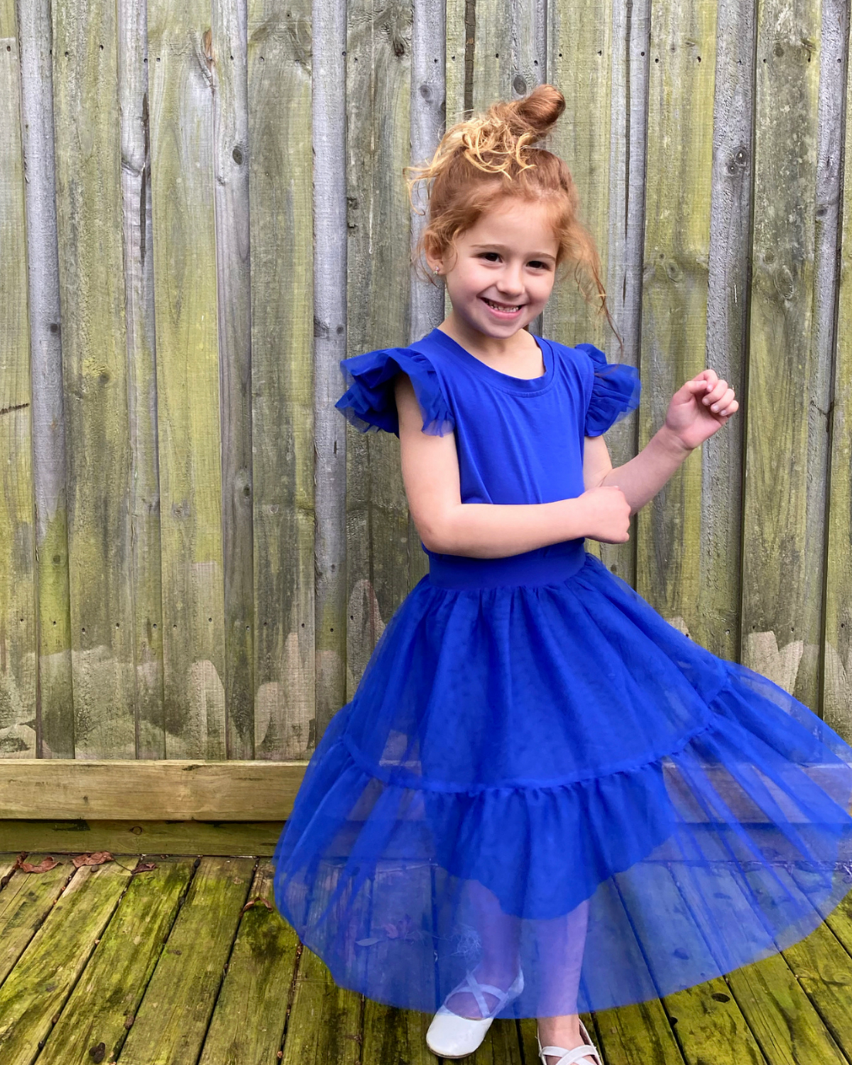 Tulle Sleeve Top in Royal