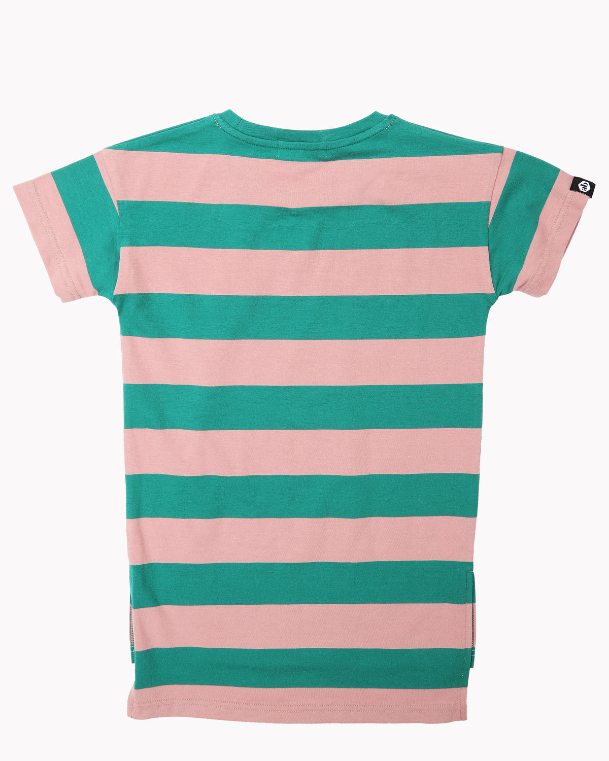 Wide Stripes T-Shirt Dress In Green and Salmon Back
