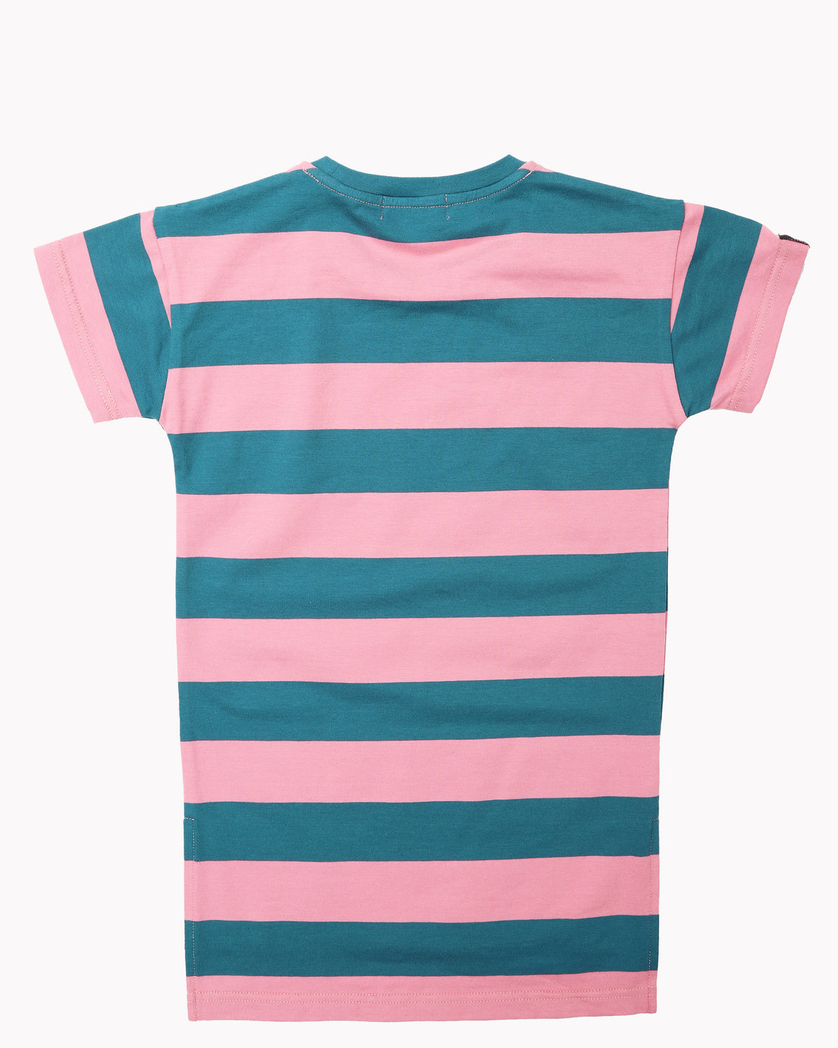 Wide Stripes T-Shirt Dress In Teal and Pink Back
