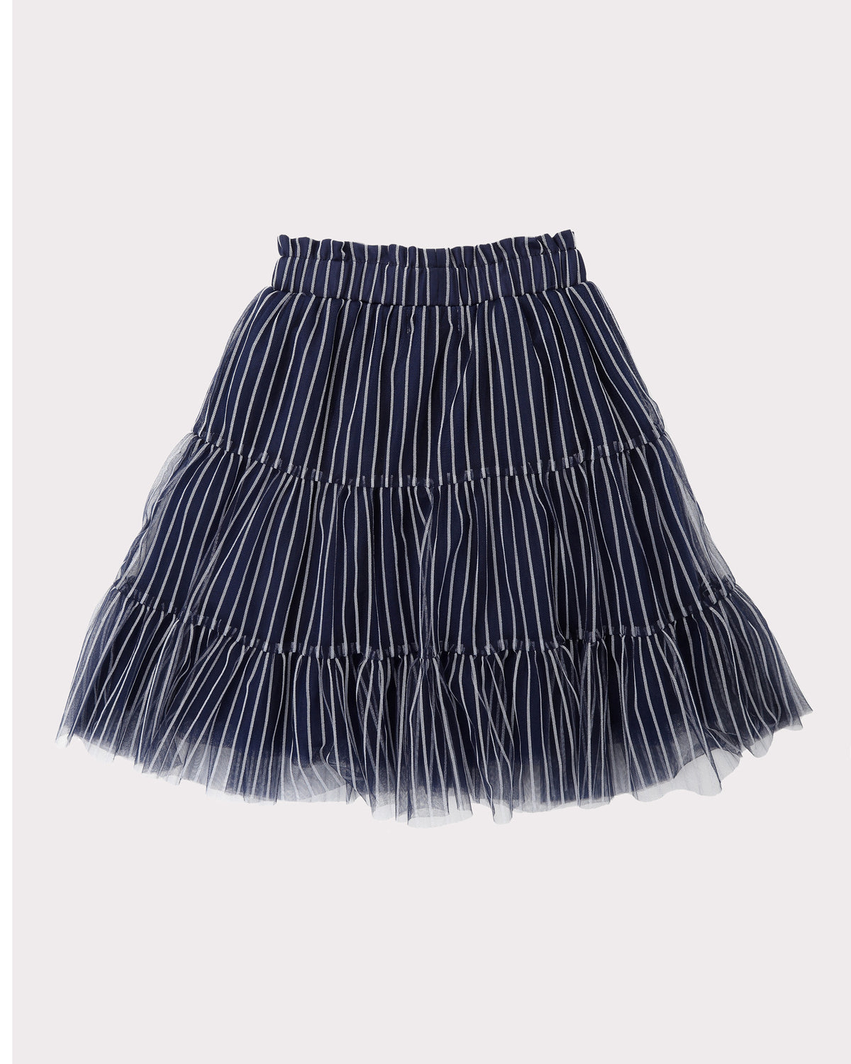 Tiered Tulle Skirt In Navy and Silver Trims Back