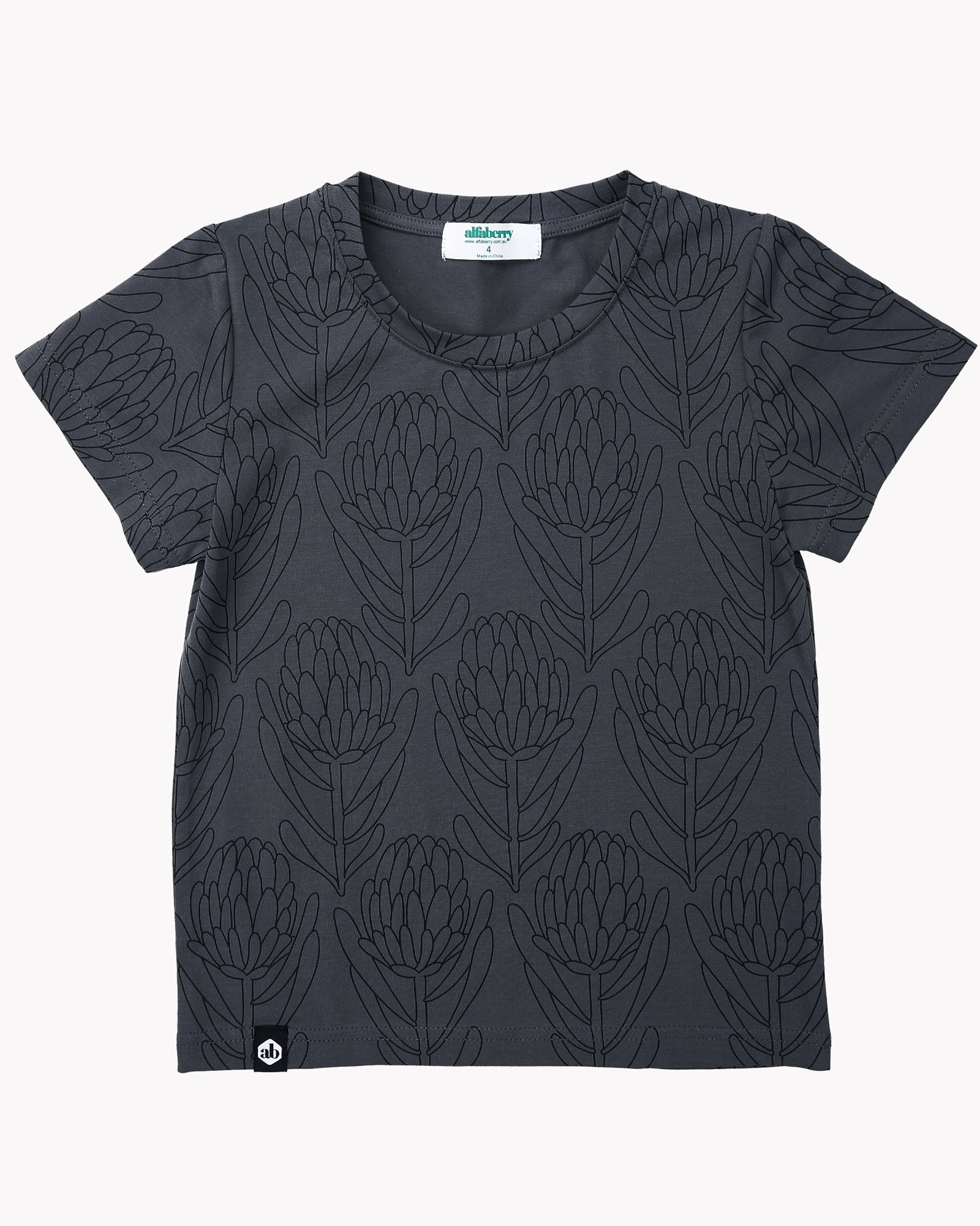Waratah Tee In Charcoal Front