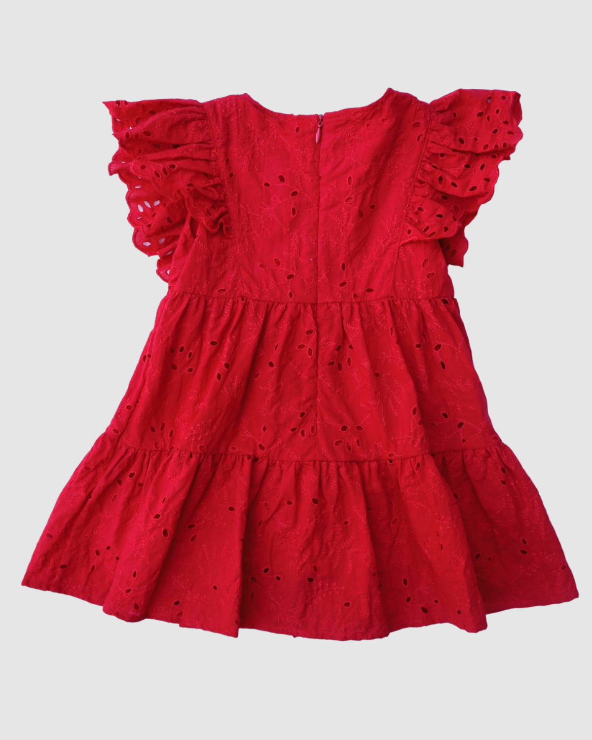 Belle Flutter Dress in Red Broderie
