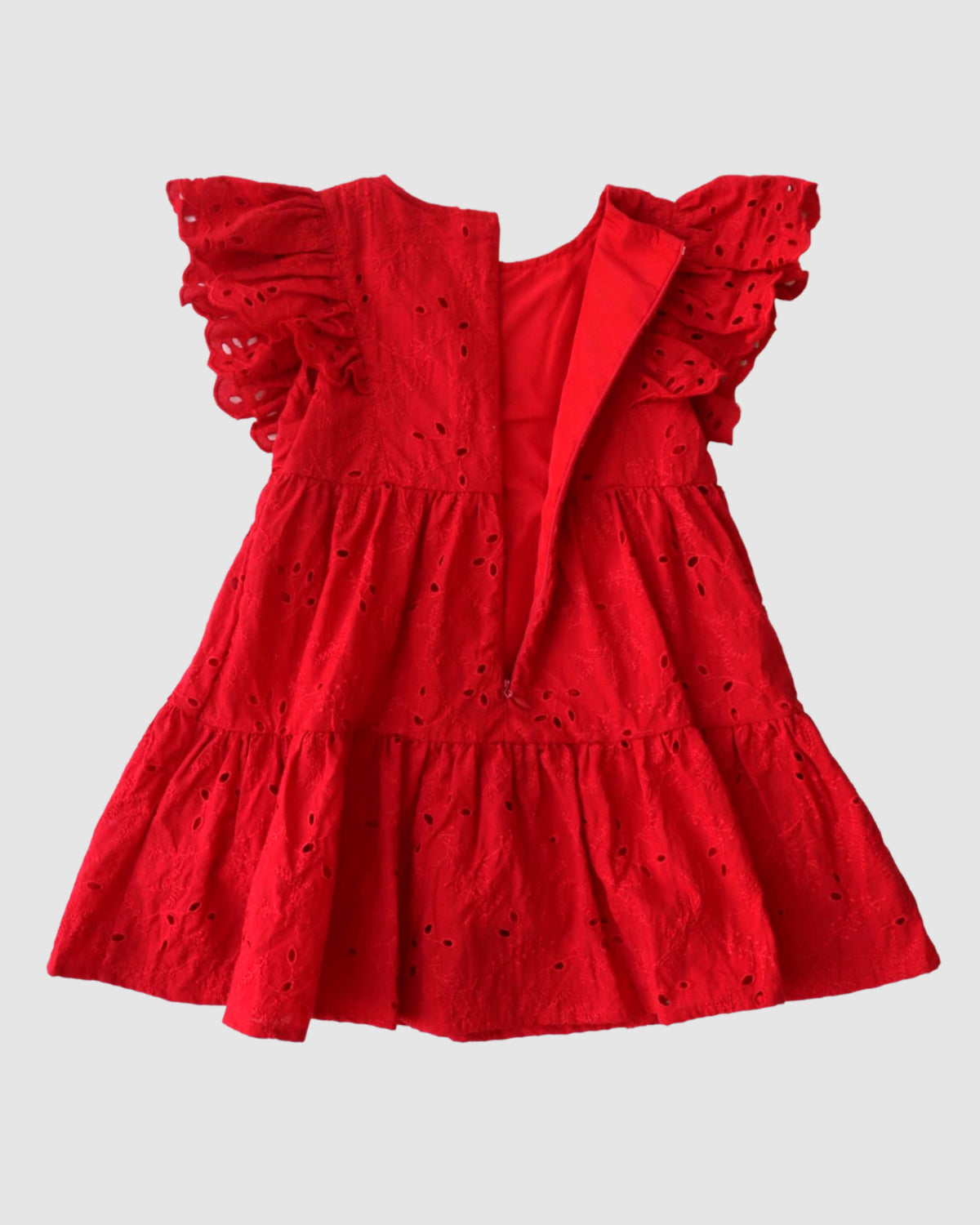 Belle Flutter Dress in Red Broderie