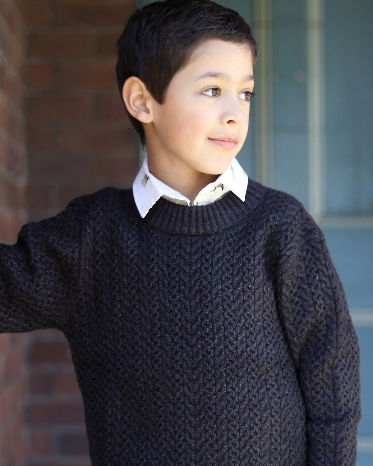 Crew Cable Knit Jumper In Charcoal