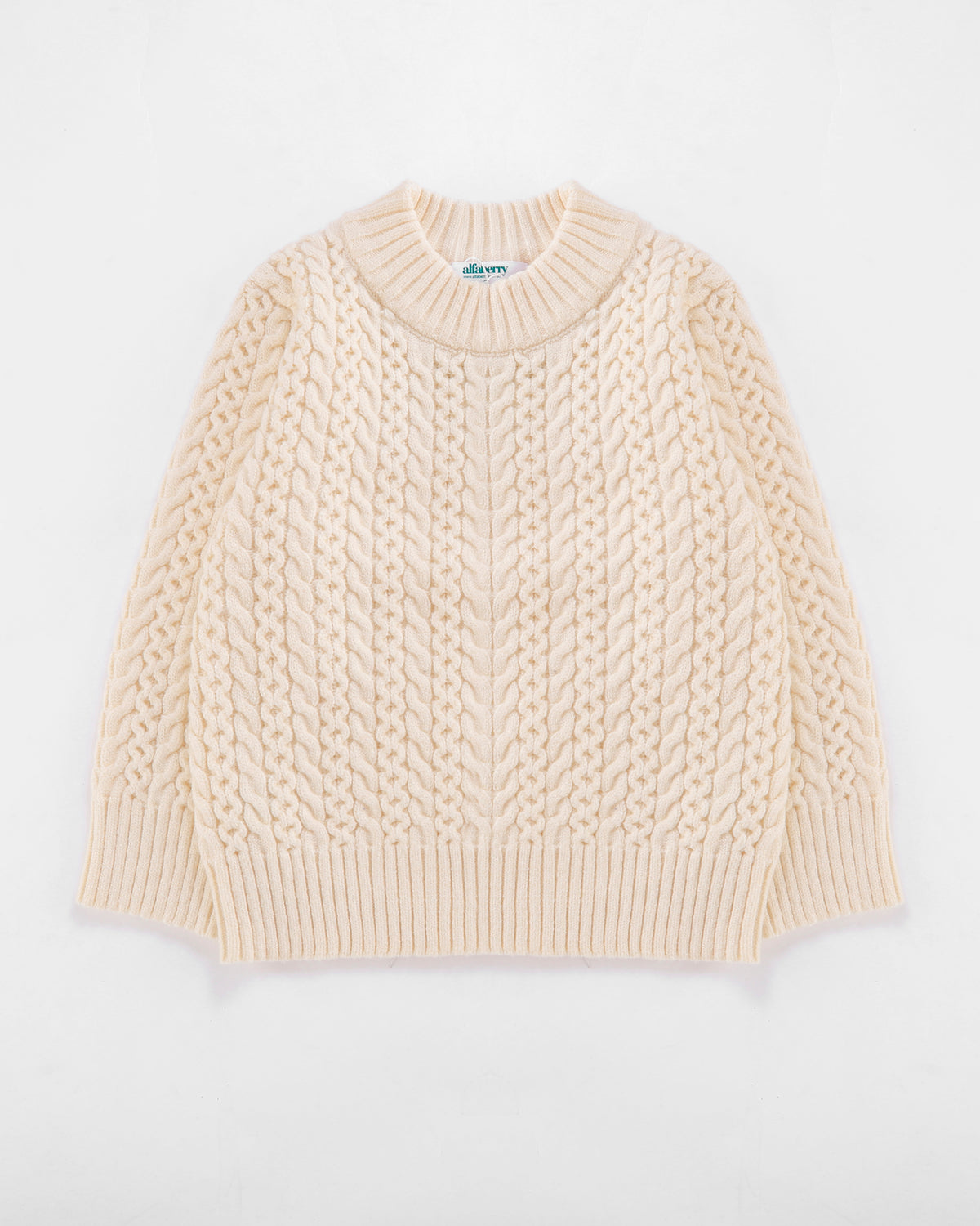 Crew Cable Knit Jumper in Cream Front