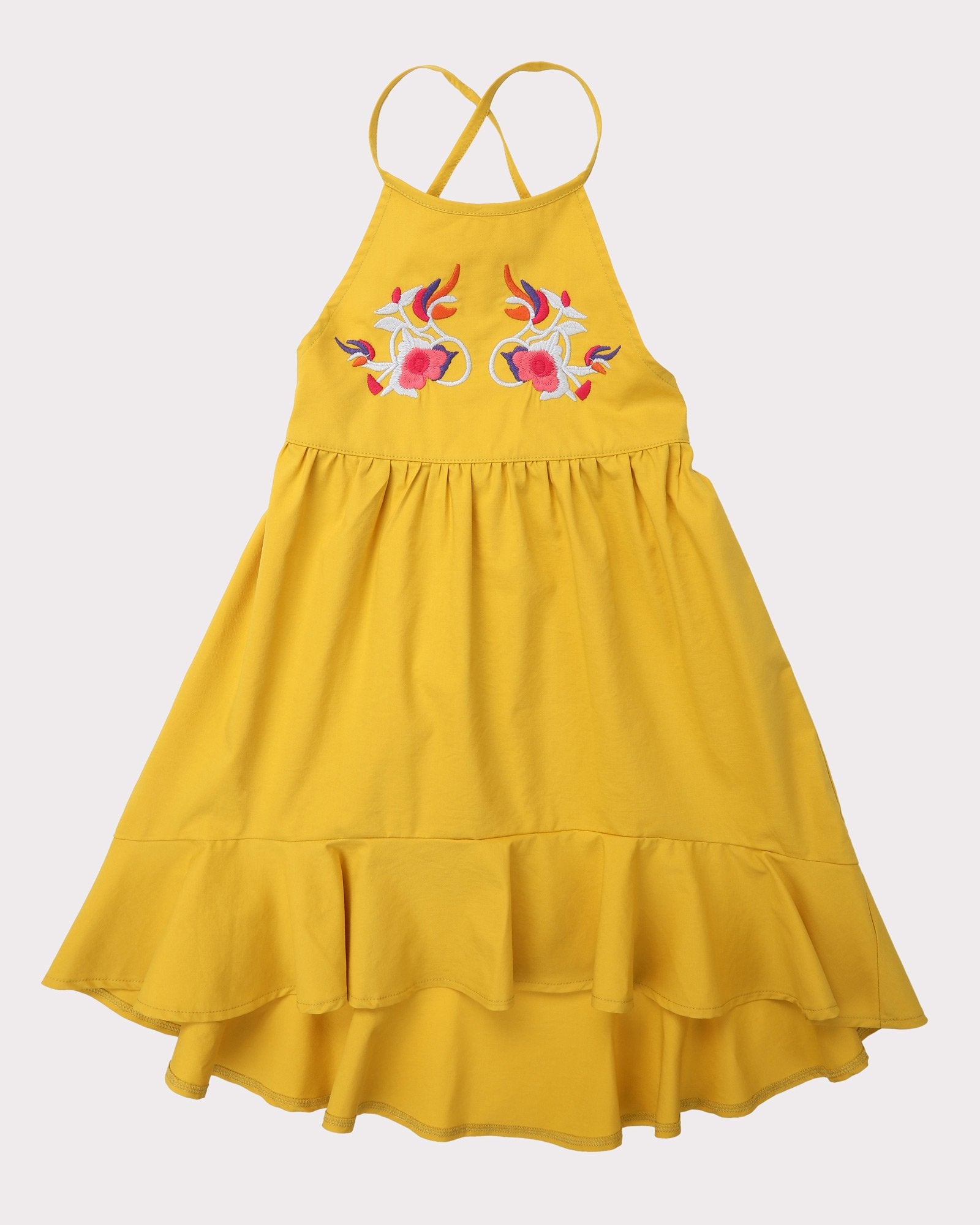 Sasha Embroidery Dress In Gold Front