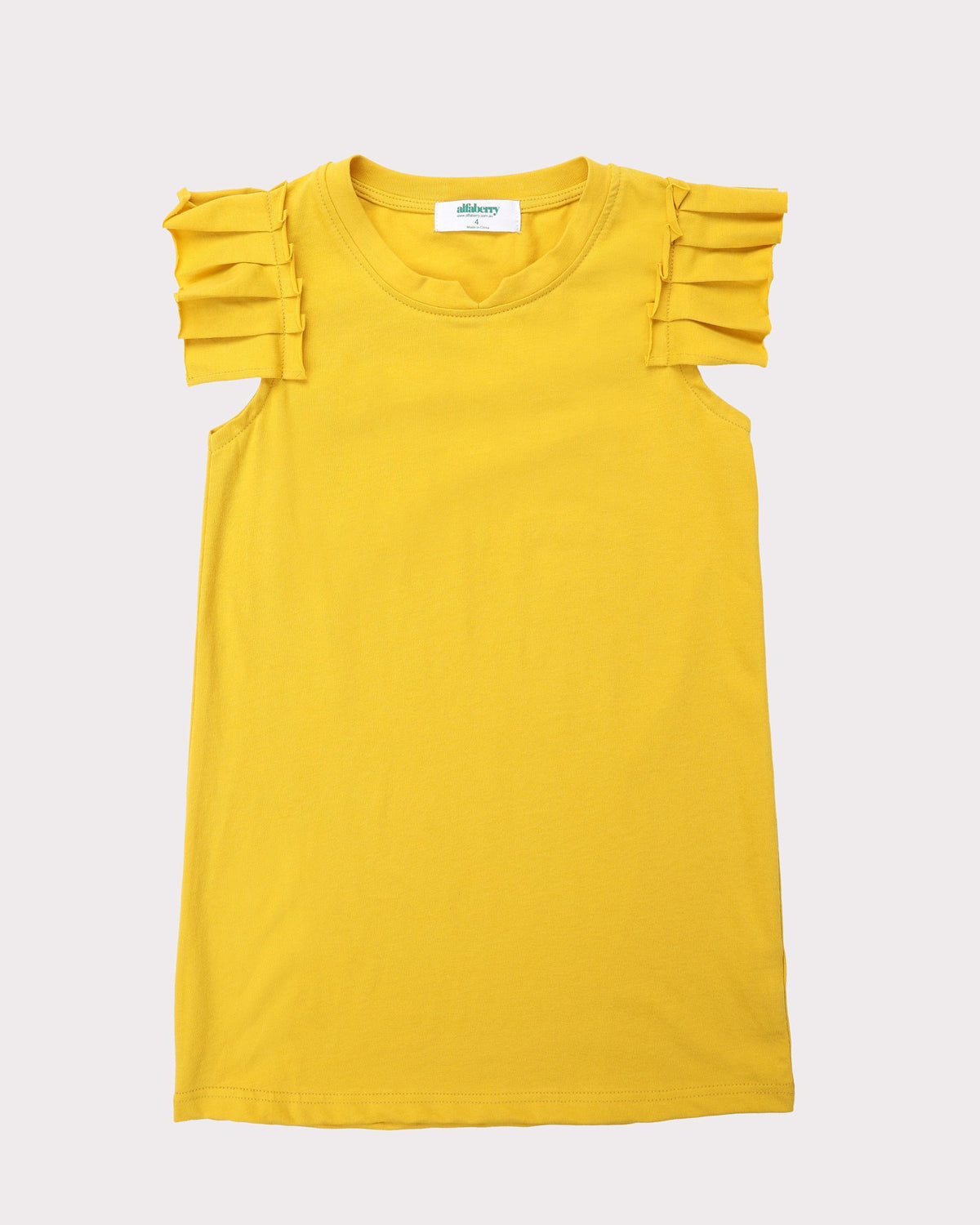 Pleated Sleeve Dress In Mustard Front