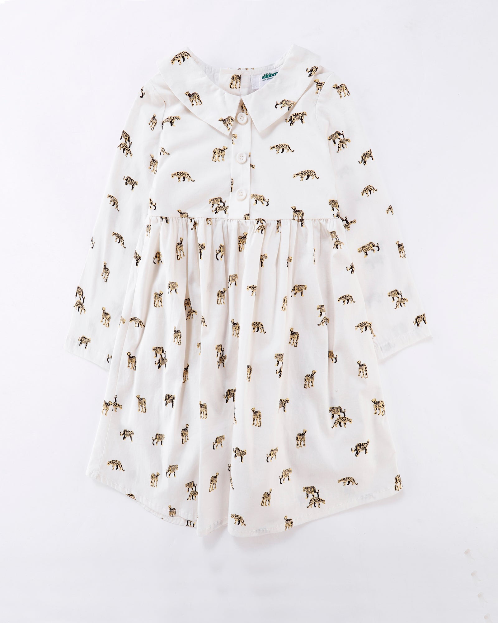 Long Sleeve Shirt Dress Roar Print in White Front