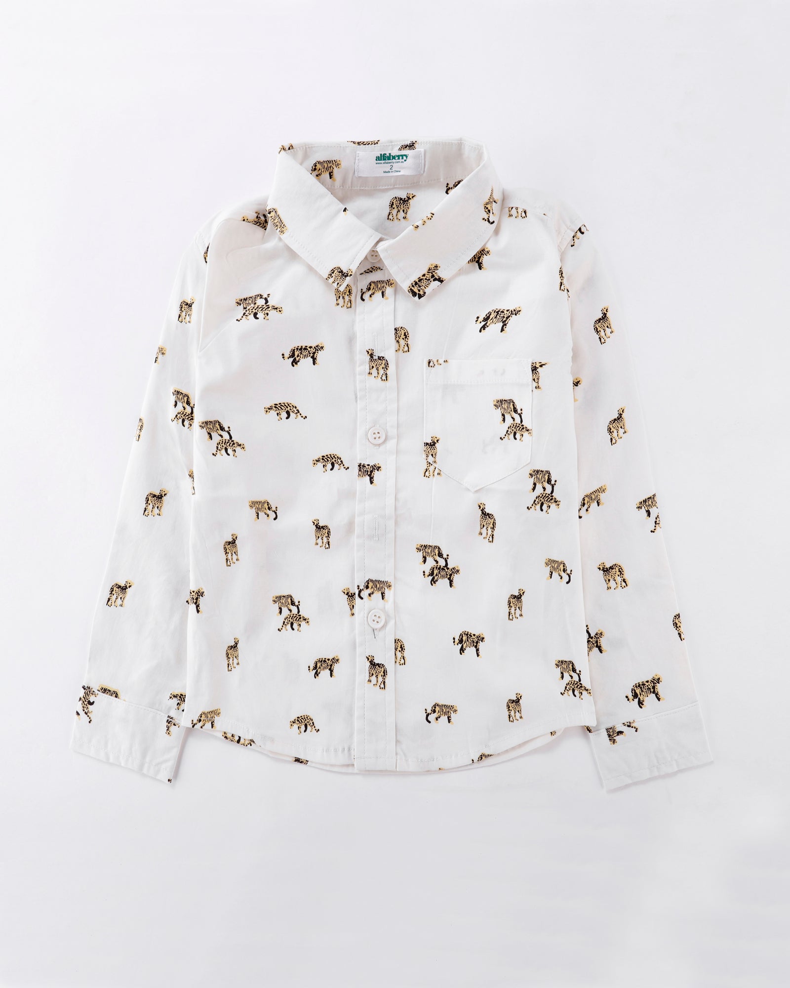 Roar Print Long Sleeve Shirt in White Front