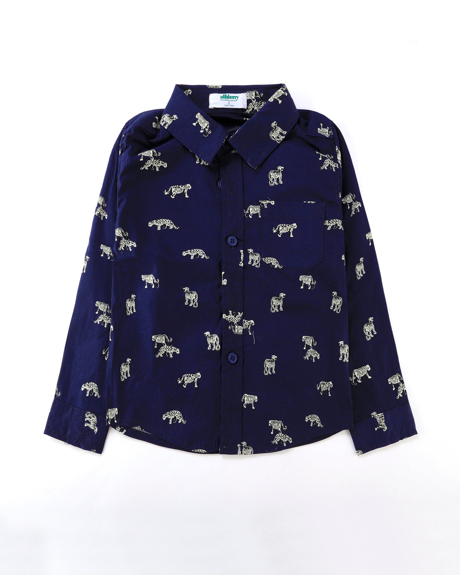 Roar Print Long Sleeve Shirt in Navy Front