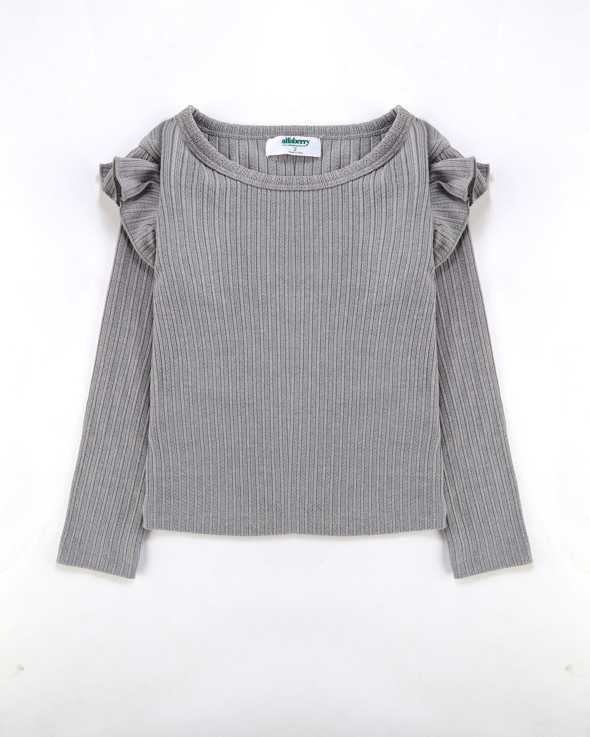 Flutter Long Sleeve Top Ribbed in Storm Grey Front