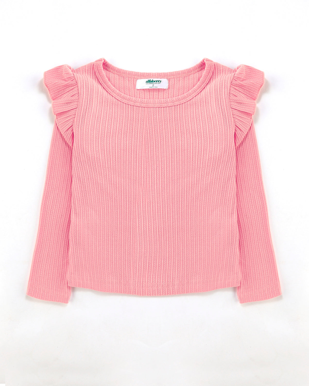 Flutter Long Sleeve Top Ribbed in Pink Front
