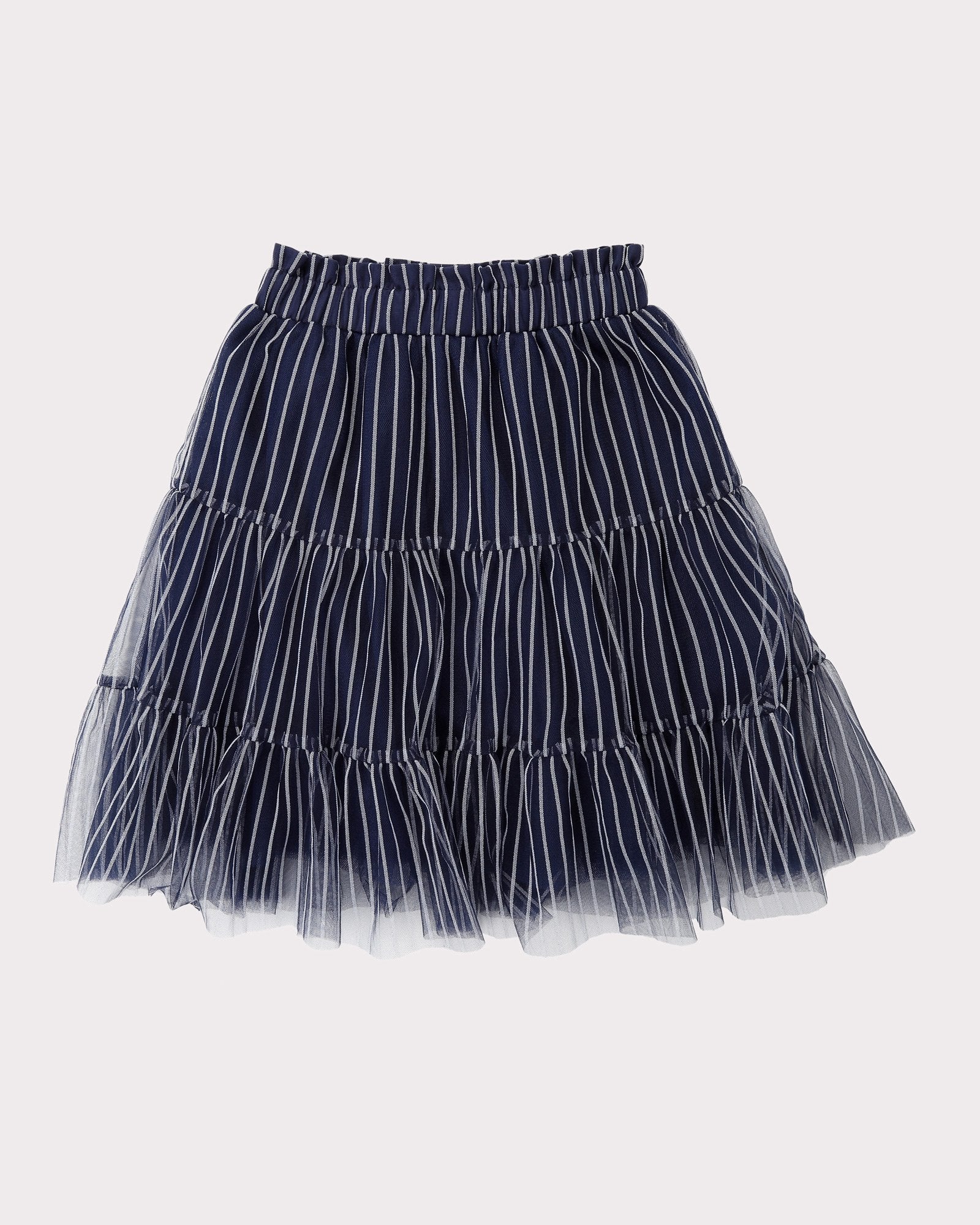 Tiered Tulle Skirt In Navy and Silver Trims Front